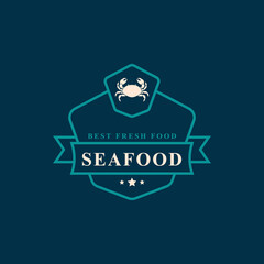 Obraz premium Vintage Retro Badge Seafood Fish Market and Restaurant Emblem Template Silhouettes Typography Logo Design