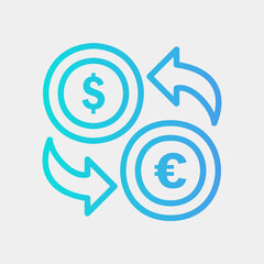 Exchange dollar and euro icon in gradient style about currency, use for website mobile app presentation