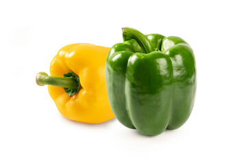 Yellow and green peppers isolated on white background.
