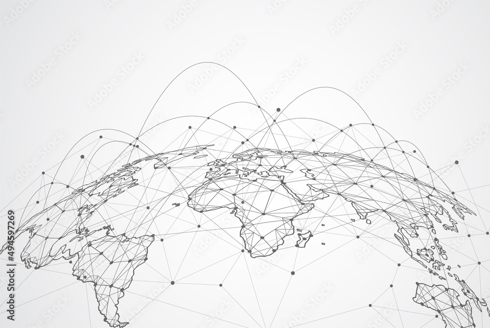 Poster global network connection. world map point and line composition concept of global business. vector i