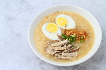 Freshly made Filipino food called Goto or rice porridge with ox tripe
