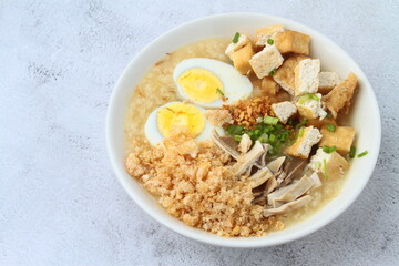 Freshly made Filipino food called Goto or rice porridge with ox tripe