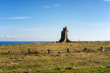 Obraz premium Lighthouse of the Cap Cerbere in the border between Spain and France with the atlantic ocean on the background