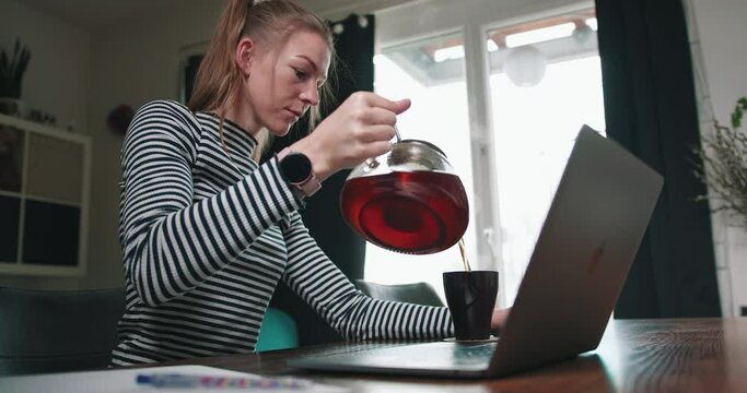 Blonde Girl at home - drinking coffee