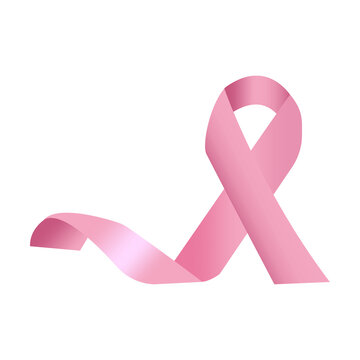 Pink ribbon in realistic style. Medicine day. Breast cancer awareness month concept. 3d sign. Vector illustration. stock image.