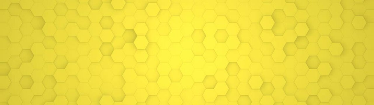 Digital geometry waves with yellow mesh in ultra wide angle and orthographic view. Futuristic polygon technology tiles. Animation background.
