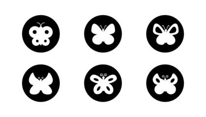 Set of vector butterfly icon on simple white background.