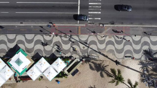 Top drone view of Copacabana boardwalk - sidewalk - Rio de Janeiro, Brazil