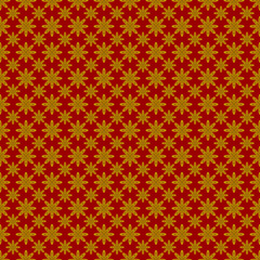 Seamless small alternating size gold floral pattern for wallpaper and beautiful retro ethnic tribal fabric pattern on red background.