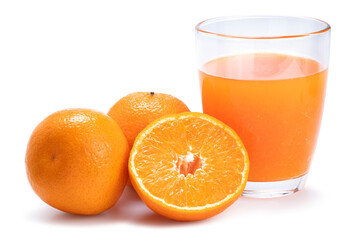 Fresh orange juice and slices of oranges isolated on white background. Clipping path.