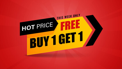 Buy 1 Get 1 Free, sale tag, banner design template, discount app icon. EPS 10.