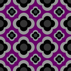 Seamless lined gray floral motifs for fabric and printed products on a purple background.