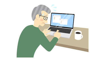 PC操作に苦戦する高齢者