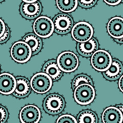 Seamless pattern with geometric aboriginal ornament. Ethnic tribal rounded color background. Afican, australian motiph. Dots painting. Vector illustration, template design for cloth, card, fabric