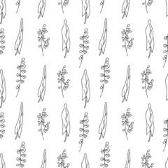 Seamless floral pattern Sorrel plant vector hand drawn illustration isolated on white background, ink sketch, decorative herbal line art medical herb for design cosmetic, natural medicine, kitchen