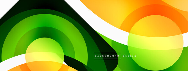 Fototapeta premium Abstract background with color geometric shapes. Beautiful minimal backdrop with round shapes circles and lines. Geometrical design. Vector illustration