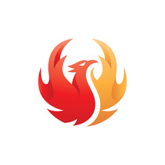 Modern gradient color style of phoenix or firebird logo design. Bird with fire or flame wing vector icon