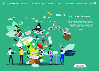 Online shopping  with Ordering, Pay, Product delivery  -  Creativity modern Idea and Concept illustration vector.