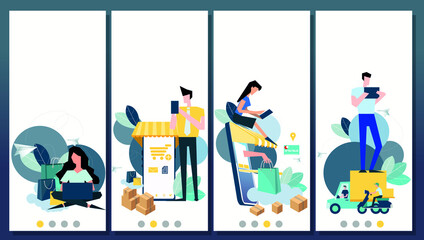 Online shopping  with Ordering, Pay, Product delivery  -  Creativity modern Idea and Concept illustration vector.