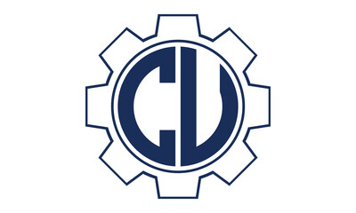CU two letter monogram type mechanical | industrial | engineering  creative initials letter with gear icon logo design vector template.