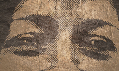 Top part of the woman face front view. Halftone style