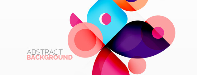 Colorful round shapes, circles and triangles background. Minimal geometric template for wallpaper, banner, presentation