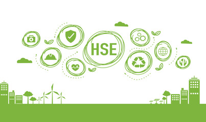 Fototapeta na wymiar HSE - Health Environment Security Abbreviated Web Banner Icon For Business And Organization.Safe Industry Standards And Industry. 