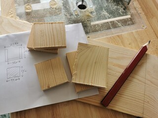 Prepared woodwork to assemble into pieces