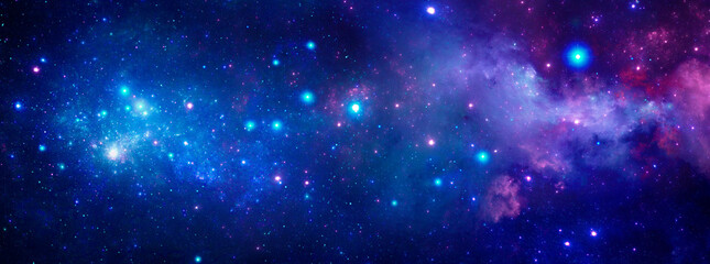 Naklejka na ściany i meble A bright blue-pink nebula with the brilliance of stars in space