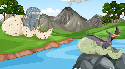 Scene with dinosaurs in the forest © blueringmedia