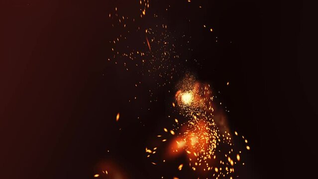 Bright flashes of light, accompanied by many light particles, pierce the black screen towards the camera. Sparks from shots.