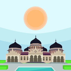 Aceh's Baiturrahman Grand Mosque square feed flat vector 