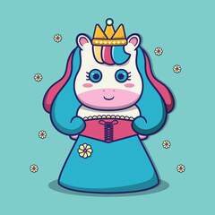 cute Princess unicorn, suitable for children's books, birthday cards, valentine's day, stickers, book covers, greeting cards, printing. 