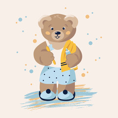 Plakat Cute bear with toothbrush and toothpaste