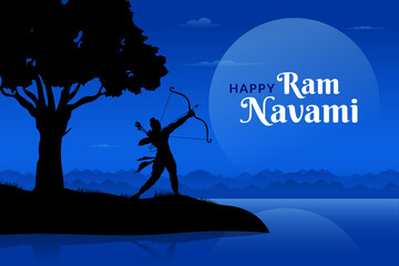 Shree Ram Navami celebration Lord Rama standing with bow and arrow - obrazy, fototapety, plakaty
