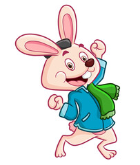 The cute rabbit is dancing with the happy expression