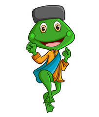 The cute frog wearing a cap and sarong