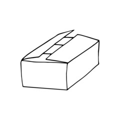 open cardboard box hand drawn in doodle style. vector, line art, nordic, scandinavian, minimalism, monochrome. icon, sticker. package.