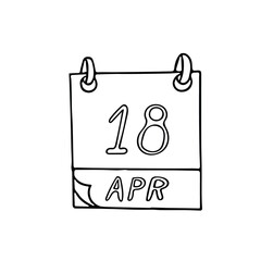 calendar hand drawn in doodle style. April 18. International Day for Monuments and Sites, World Circus, Amateur Radio, date. icon, sticker, element