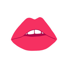 lips with pink lipstick icon. mouth vector illustration hand drawn in cartoon style.