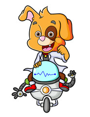 The professor dog is sitting on the moving robot