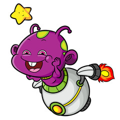 The crazy alien is jumping from the ufo and reach the star