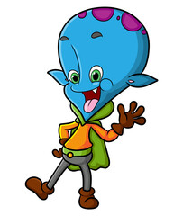 The alien with the big head is waving the hand
