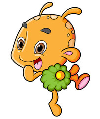 The cute small alien is running with the cute costume