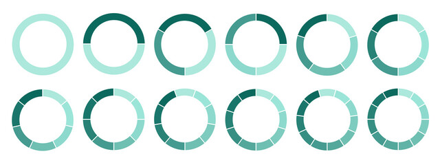 Set of segmented circles isolated on white background. A different number of sectors divides the circle into equal parts.