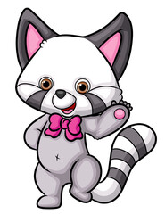 Fototapeta na wymiar The sweet raccoon with the pink tie is waving