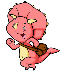 The cute triceratops is running for going to school