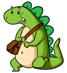 The cute stegosaurus is walking and using the sling bag
