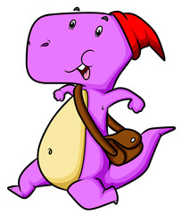 The happy coelophysis with small hat is running very fast