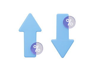 3D Percent arrow icon Growth and reduction. Blue arrow rise and fall. 3d rendering illustration